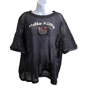 Hello Kitty Forever Black Mesh Oversized Graphic Logo Top Size‎ 2X Whimsigoth